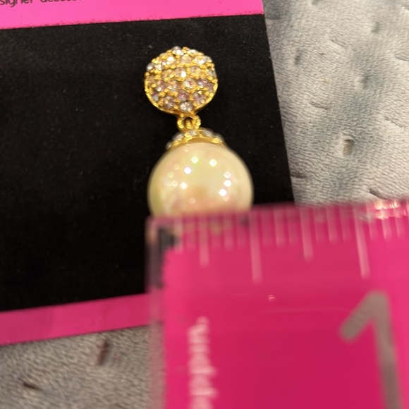 Pave Crystal Top and Iridescent Round Pearl Drop Earrings-boutique - Picture 11 of 11